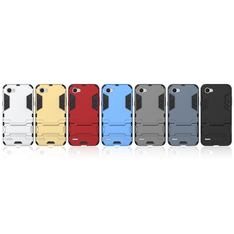 Shockproof PC + TPU Hybrid Kickstand Cell Phone Case for LG Q6 M700N (EU Version) / Q6 Plus - Gold-8