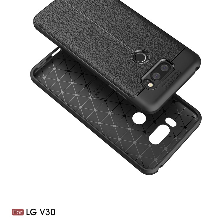 Litchi Grain Soft TPU Back Casing for LG V30 - Black-2