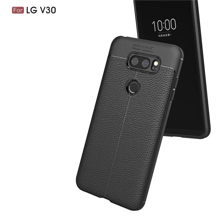 Litchi Grain Soft TPU Back Casing for LG V30 - Black-6