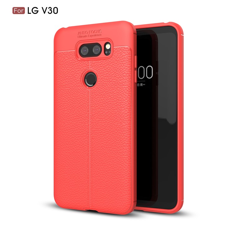 Litchi Grain Soft TPU Back Shell for LG V30 - Red-1