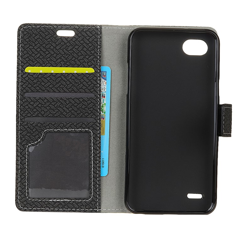 Woven Texture Wallet Magnetic Stand Leather Phone Case for LG Q6 / Q6 Plus - Black-3