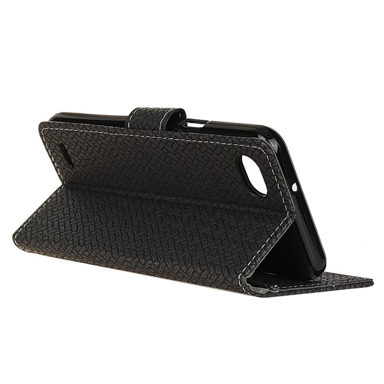Woven Texture Wallet Magnetic Stand Leather Phone Case for LG Q6 / Q6 Plus - Black-4