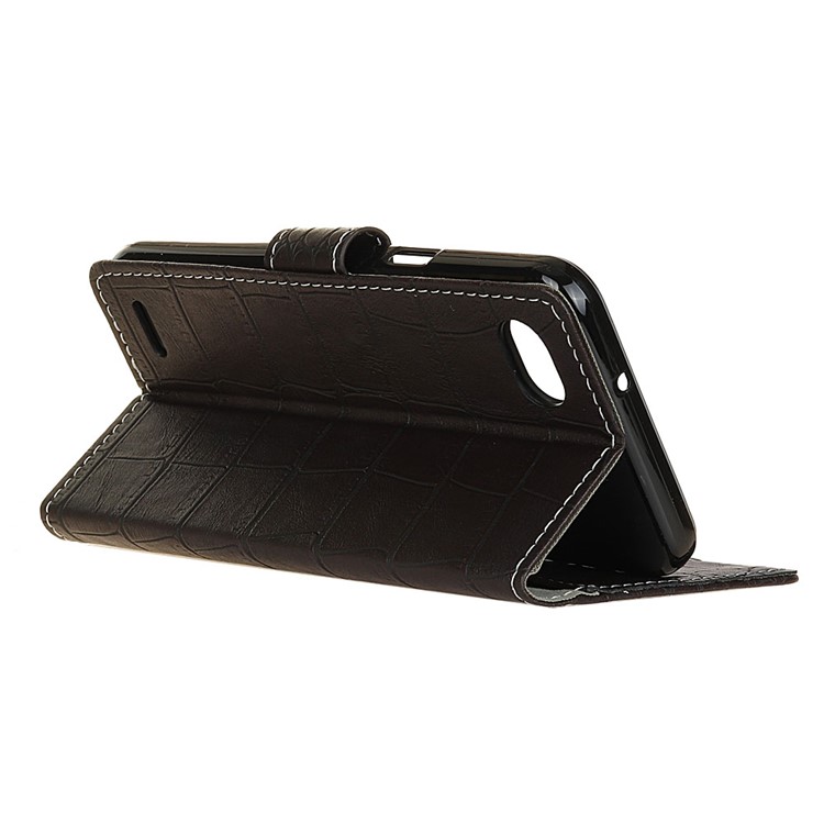 Retro Crocodile Texture PU Leather Wallet Cell Phone Case with Stand for LG Q6 / Q6 Plus - Black-4