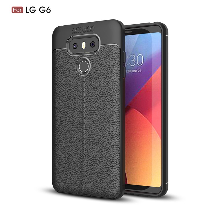 Litchi Texture Ultra-thin Soft TPU Mobile Phone Protective Shell for LG G6 - Black-1