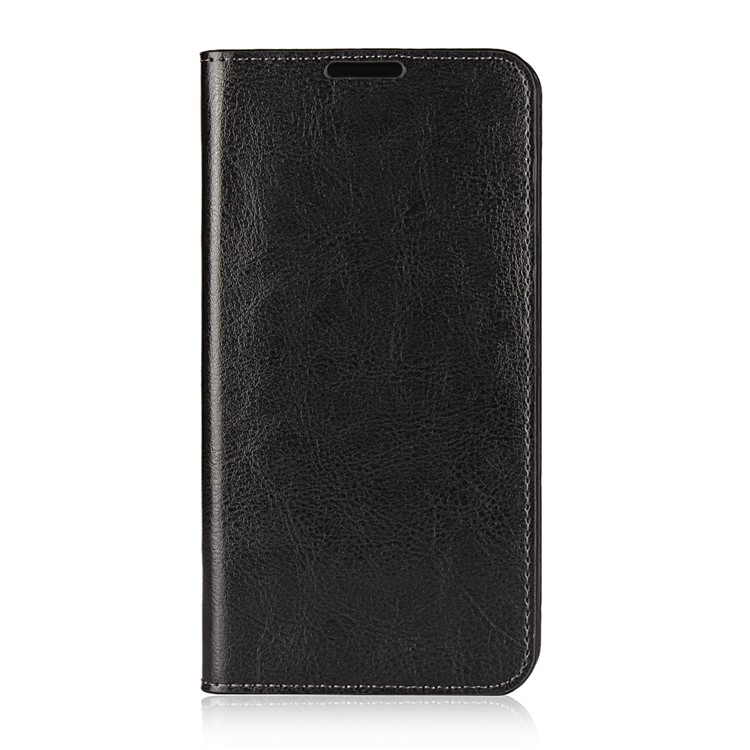 For LG V30 Crazy Horse Genuine Leather Wallet Casing with Stand - Black-2