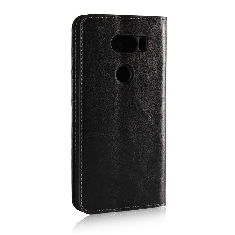 For LG V30 Crazy Horse Genuine Leather Wallet Casing with Stand - Black-3