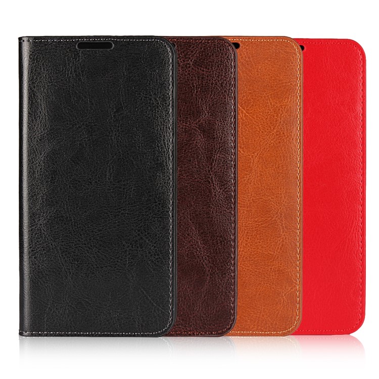 For LG V30 Crazy Horse Genuine Leather Wallet Casing with Stand - Black-6