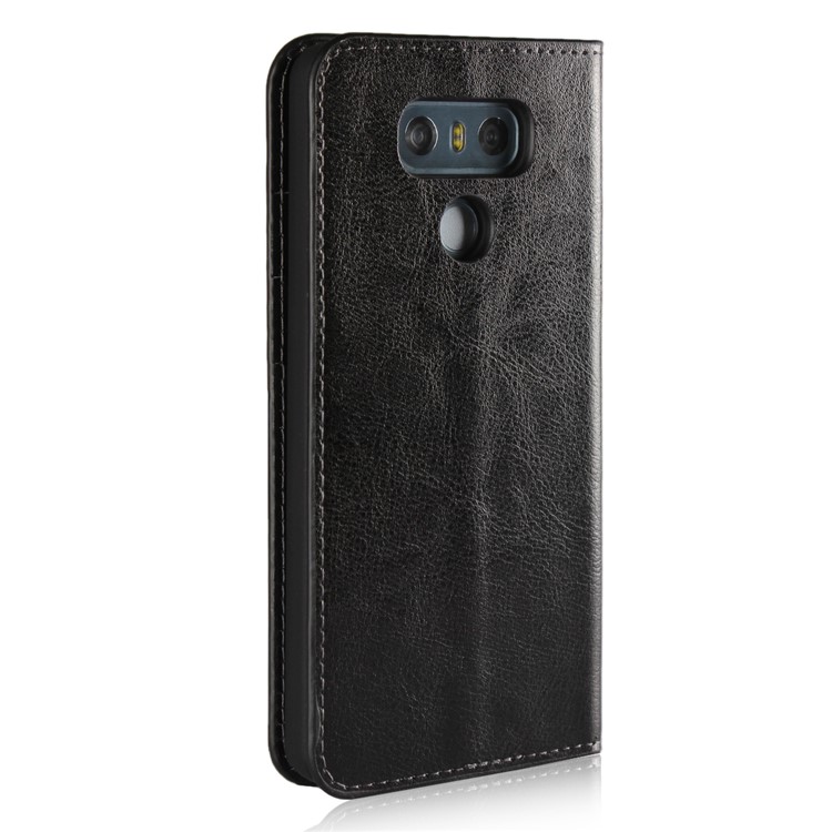 Crazy Horse Texture Wallet Stand Genuine Leather Case for LG G6 - Black-3