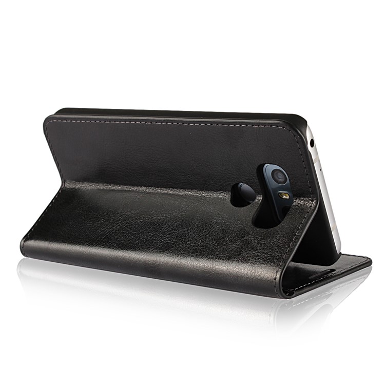 Crazy Horse Texture Wallet Stand Genuine Leather Case for LG G6 - Black-4