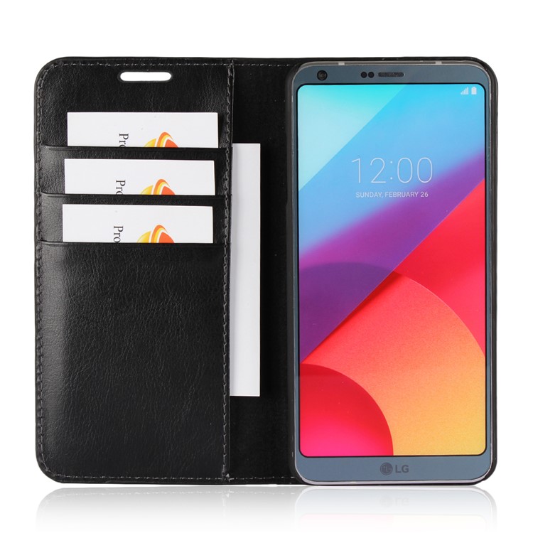 Crazy Horse Texture Wallet Stand Genuine Leather Case for LG G6 - Black-5