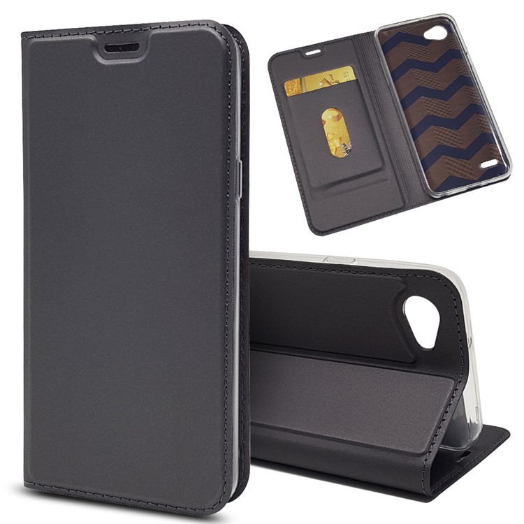 Étui En Cuir Avec Support Pour Carte Magnétique Pour LG Q6 Plus / Lg Q6 M700N (version EU) - Noir-1
