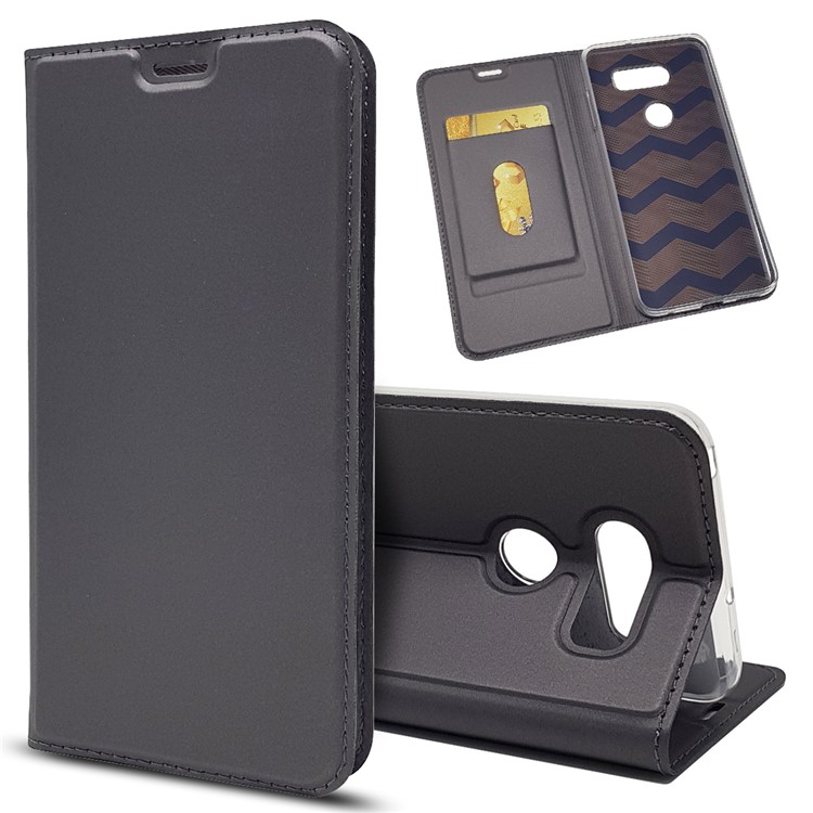 Auto-absorbed Magnetic Leather Stand Flip Case for LG V30 - Black-1