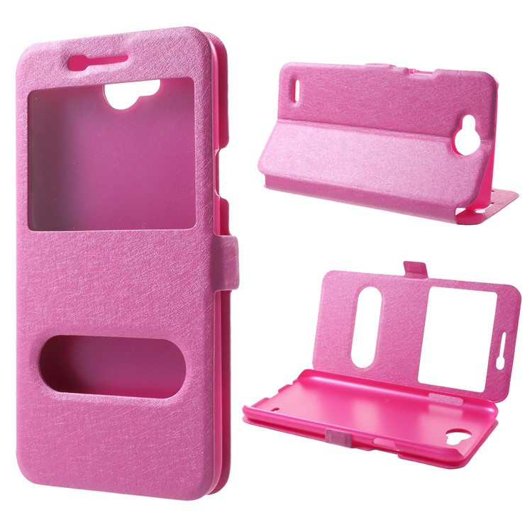Silk Texture Dual Window Leather Phone Case for LG X power2 - Rose-1