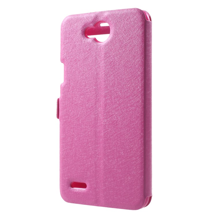 Silk Texture Dual Window Leather Phone Case for LG X power2 - Rose-2