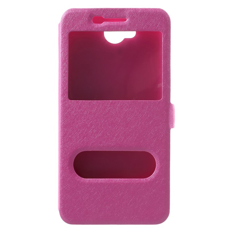Silk Texture Dual Window Leather Phone Case for LG X power2 - Rose-3