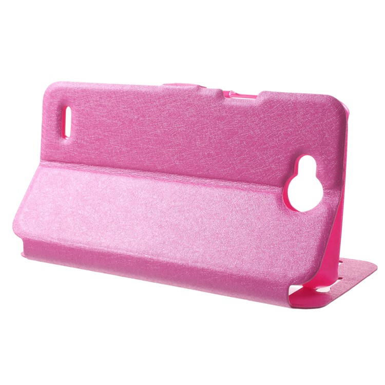 Silk Texture Dual Window Leather Phone Case for LG X power2 - Rose-4