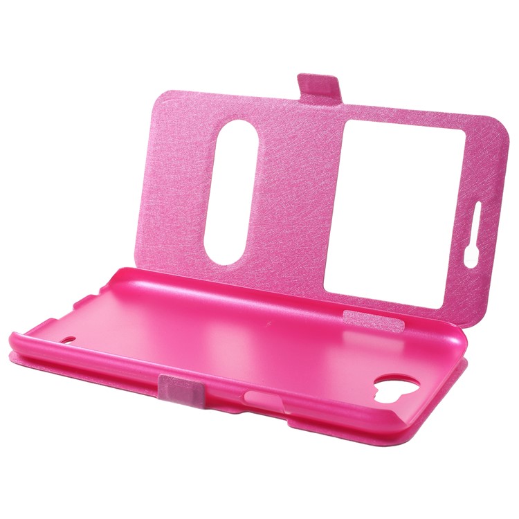 Silk Texture Dual Window Leather Phone Case for LG X power2 - Rose-5