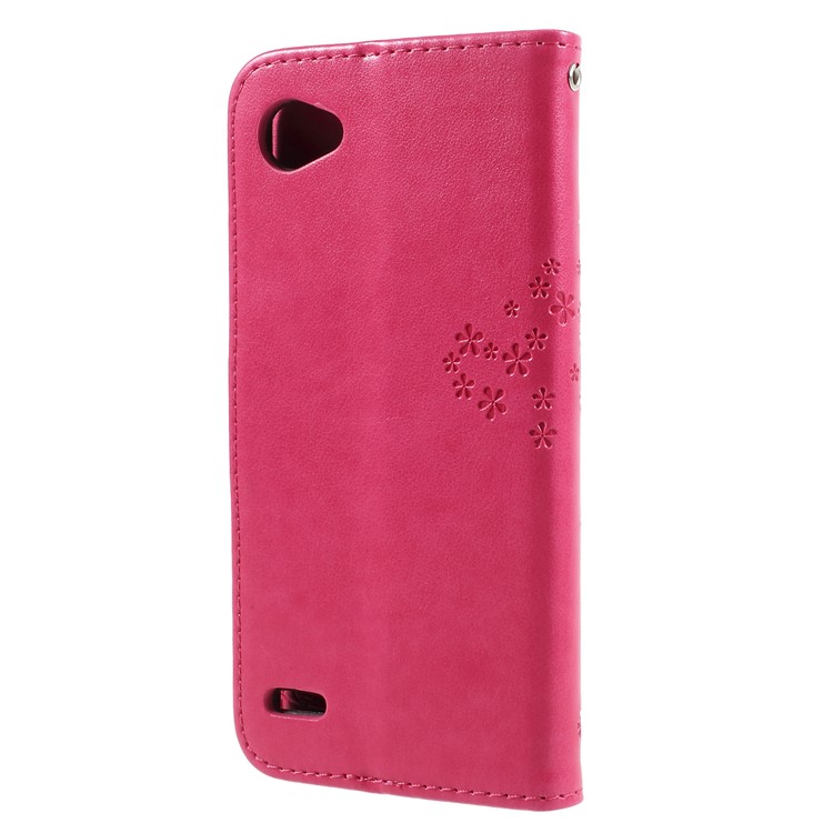 Imprint Tree Owl Magnetic Wallet PU Leather Stand Cover for LG Q6 - Rose-2