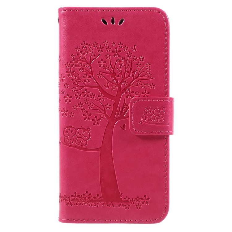 Imprint Tree Owl Magnetic Wallet PU Leather Stand Cover for LG Q6 - Rose-3