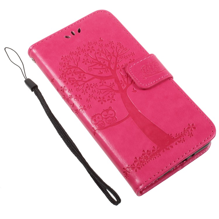 Imprint Tree Owl Magnetic Wallet PU Leather Stand Cover for LG Q6 - Rose-7