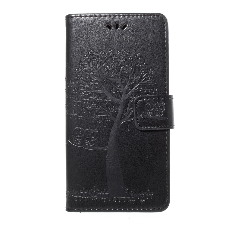 Imprint Owls and Tree Wallet Stand Leather Case with Strap for LG Q8 - Black-2
