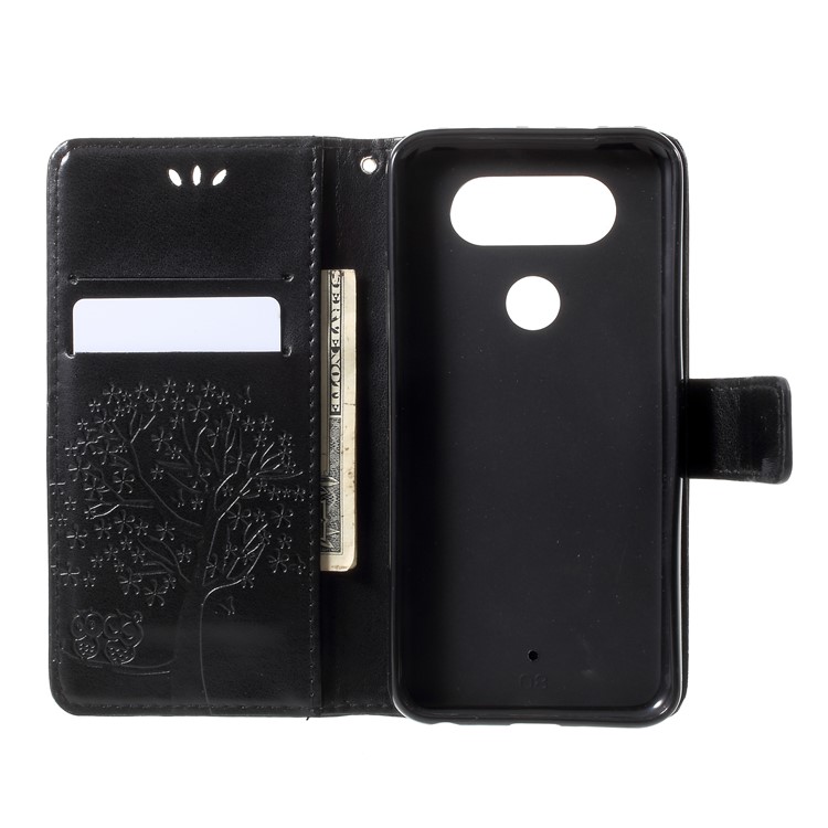 Imprint Owls and Tree Wallet Stand Leather Case with Strap for LG Q8 - Black-5