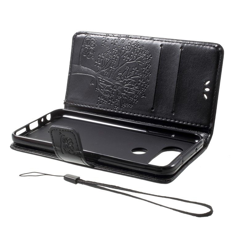 Imprint Owls and Tree Wallet Stand Leather Case with Strap for LG Q8 - Black-6