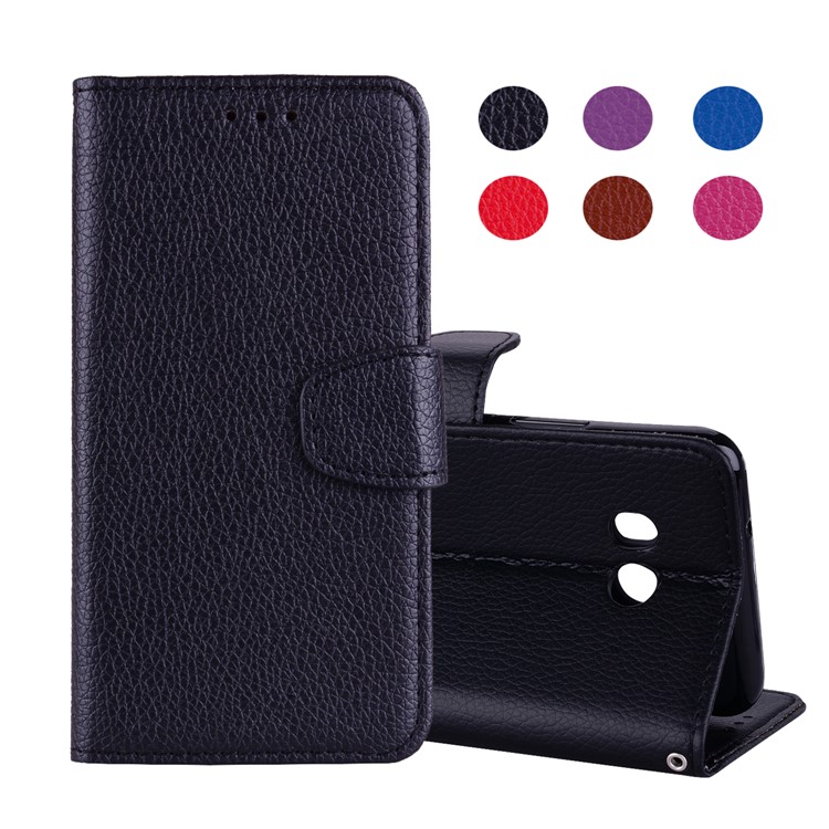 Litchi Skin PU Leather Wallet Case with Stand for LG U11 - Black-1