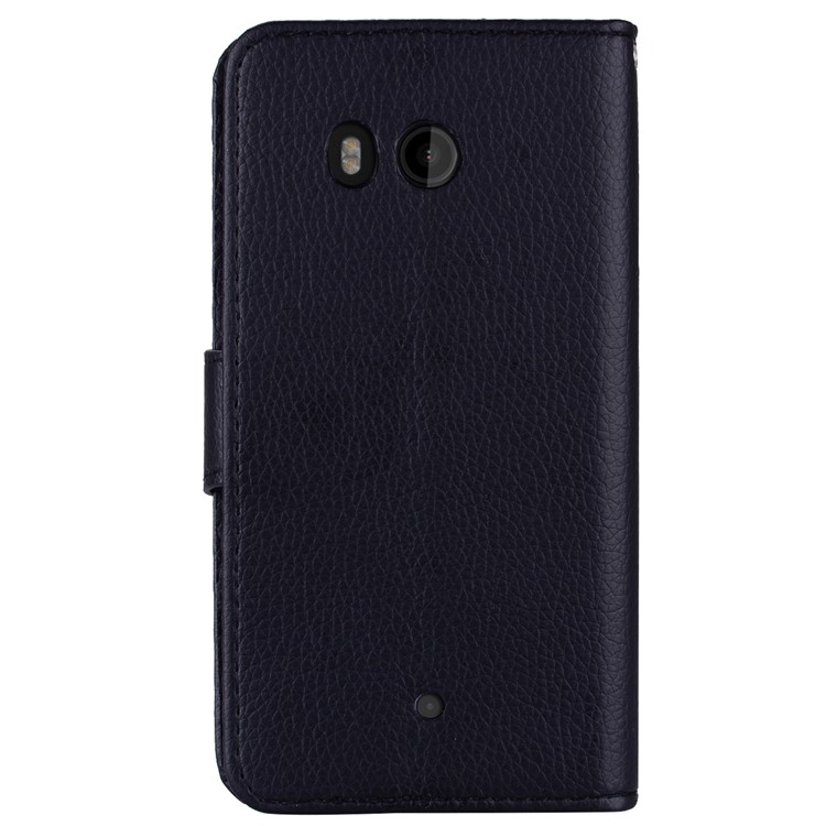 Litchi Skin PU Leather Wallet Case with Stand for LG U11 - Black-3