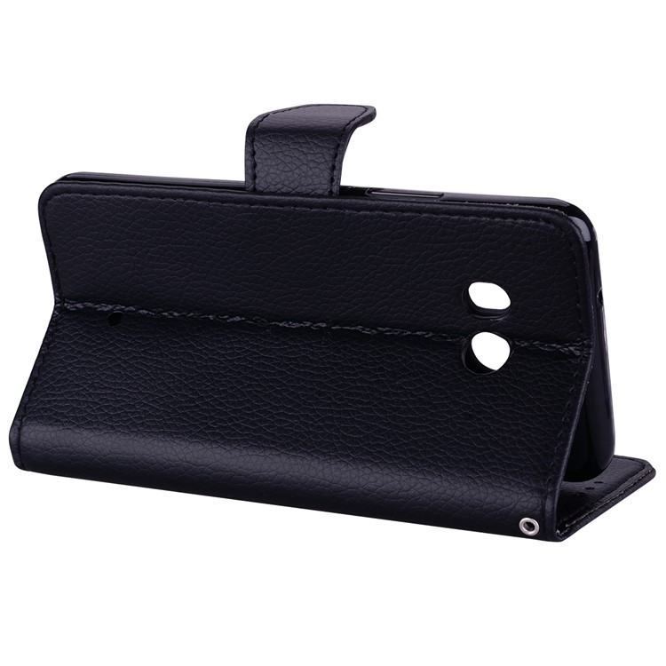 Litchi Skin PU Leather Wallet Case with Stand for LG U11 - Black-5
