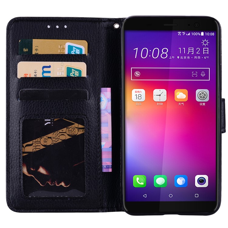 Litchi Skin PU Leather Wallet Case with Stand for LG U11 - Black-6