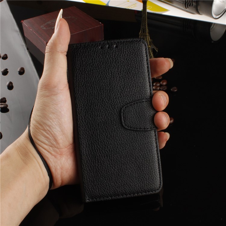 Litchi Skin PU Leather Wallet Case with Stand for LG U11 - Black-7