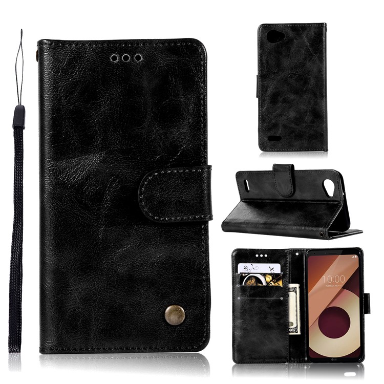 Premium Vintage PU Leather Wallet Stand Case for LG Q6 / Q6 Plus - Black-1