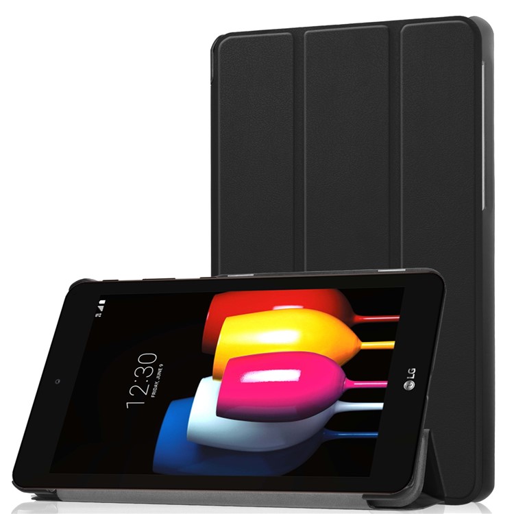 Tri-fold Leather Case with Stand for LG G Pad IV 8.0 FHD - Black-1