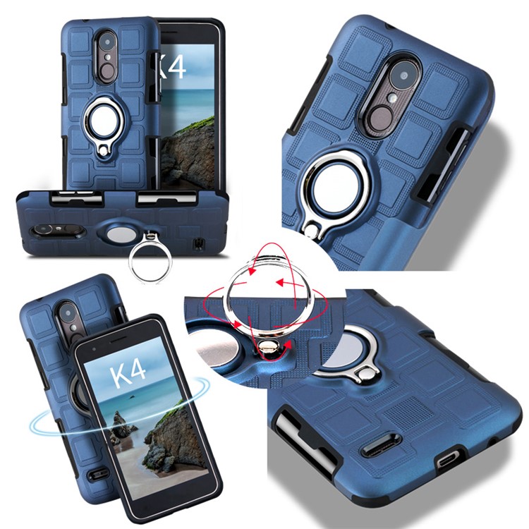 Geometric Pattern Magnetic Car Mount Ring Holder TPU PC Hybrid Case for LG K4 (2017) EU Version - Dark Blue-12