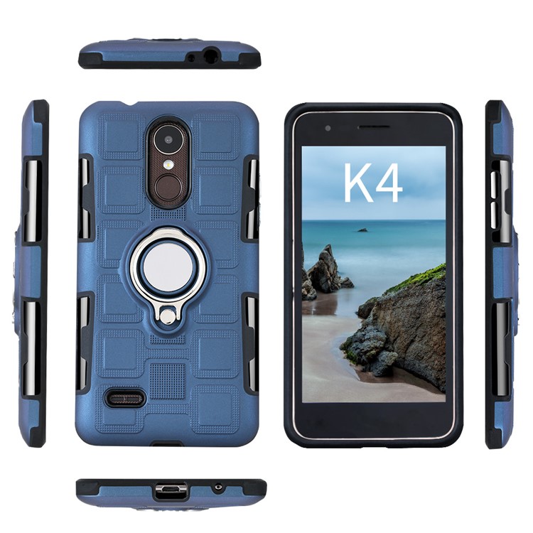 Geometric Pattern Magnetic Car Mount Ring Holder TPU PC Hybrid Case for LG K4 (2017) EU Version - Dark Blue-3