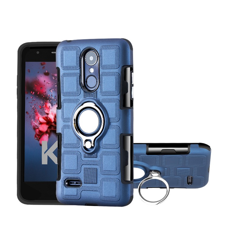 Geometric Design TPU PC Magnetic Car Mount Ring Holder Case for LG K10 (2017) EU Version - Dark Blue-1