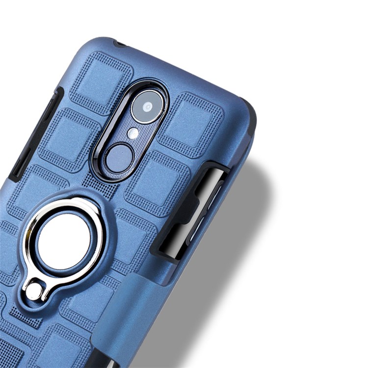 Geometric Design TPU PC Magnetic Car Mount Ring Holder Case for LG K10 (2017) EU Version - Dark Blue-11