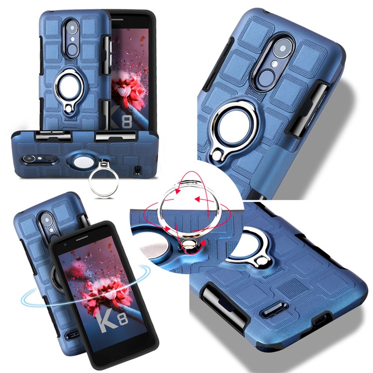 Geometric Design TPU PC Magnetic Car Mount Ring Holder Case for LG K10 (2017) EU Version - Dark Blue-12
