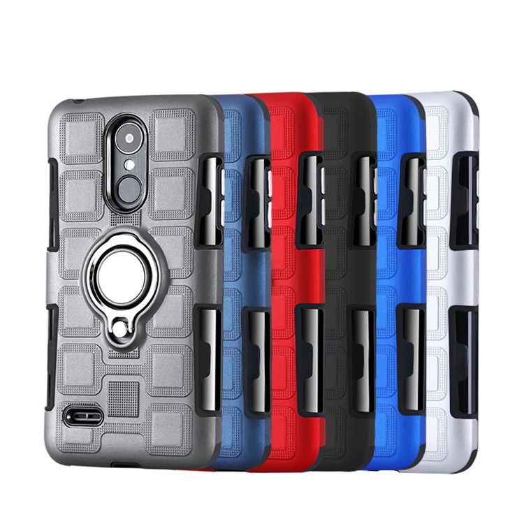 Geometric Design TPU PC Magnetic Car Mount Ring Holder Case for LG K10 (2017) EU Version - Dark Blue-13
