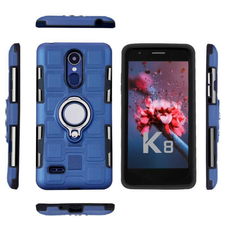 Geometric Design TPU PC Magnetic Car Mount Ring Holder Case for LG K10 (2017) EU Version - Dark Blue-3