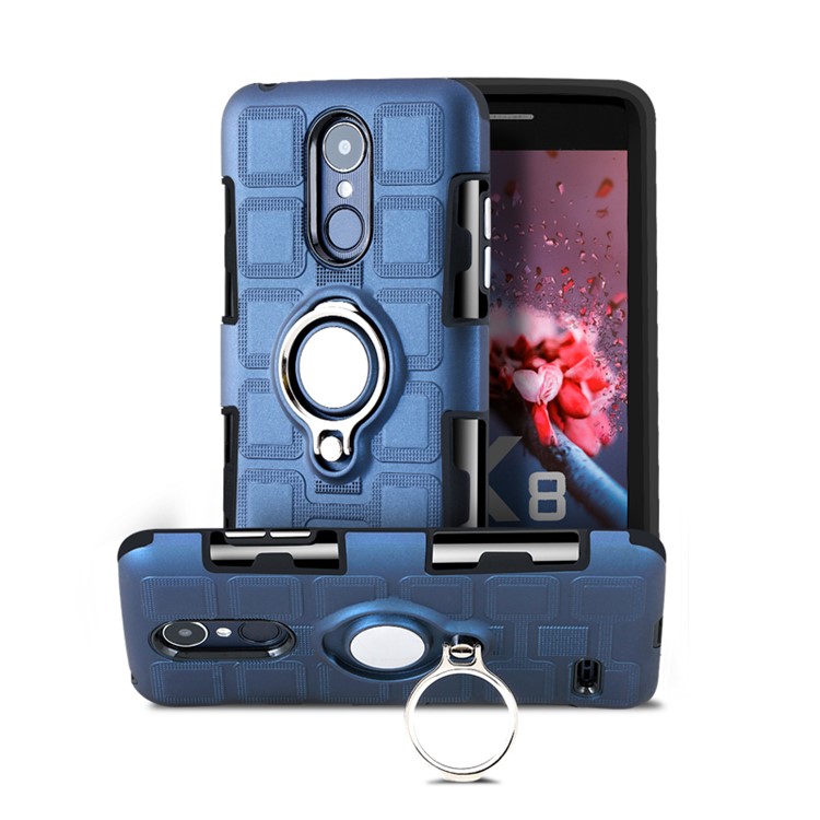 Geometric Design TPU PC Magnetic Car Mount Ring Holder Case for LG K10 (2017) EU Version - Dark Blue-4