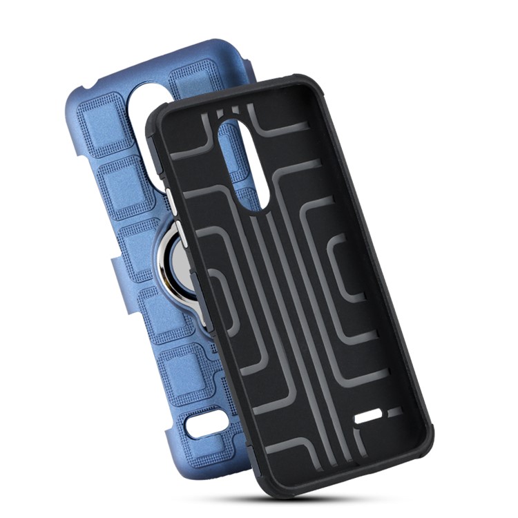 Geometric Design TPU PC Magnetic Car Mount Ring Holder Case for LG K10 (2017) EU Version - Dark Blue-5