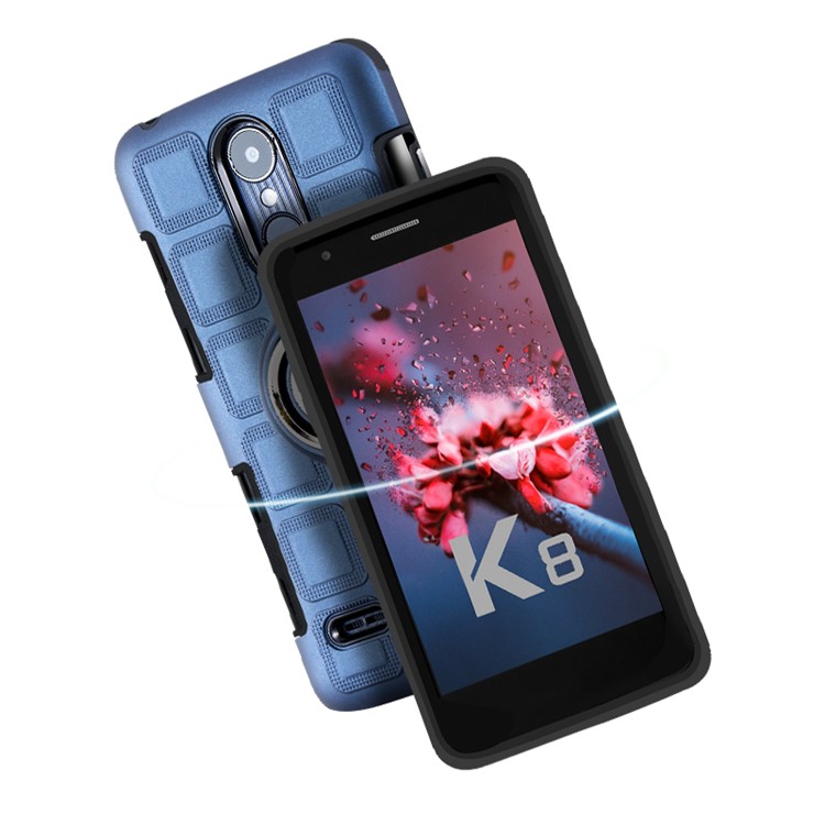 Geometric Design TPU PC Magnetic Car Mount Ring Holder Case for LG K10 (2017) EU Version - Dark Blue-6