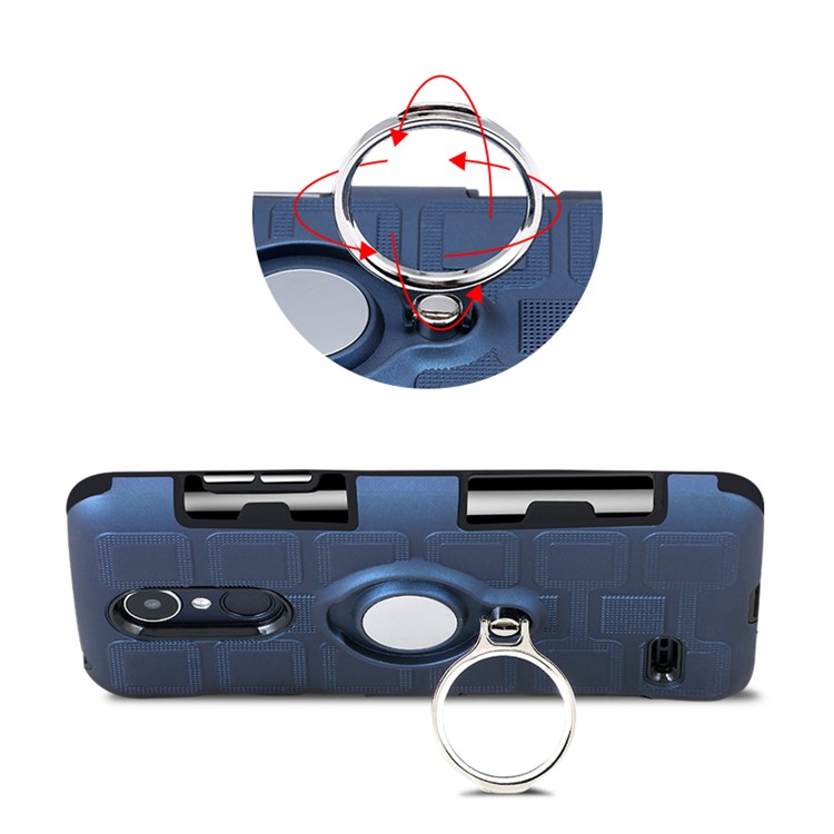 Geometric Design TPU PC Magnetic Car Mount Ring Holder Case for LG K10 (2017) EU Version - Dark Blue-7