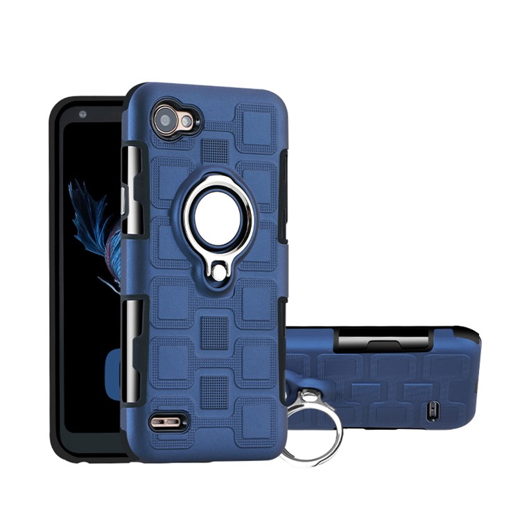 Geometric Design TPU PC Magnetic Car Mount Ring Holder Case for LG Q6 M700N - Dark Blue-1