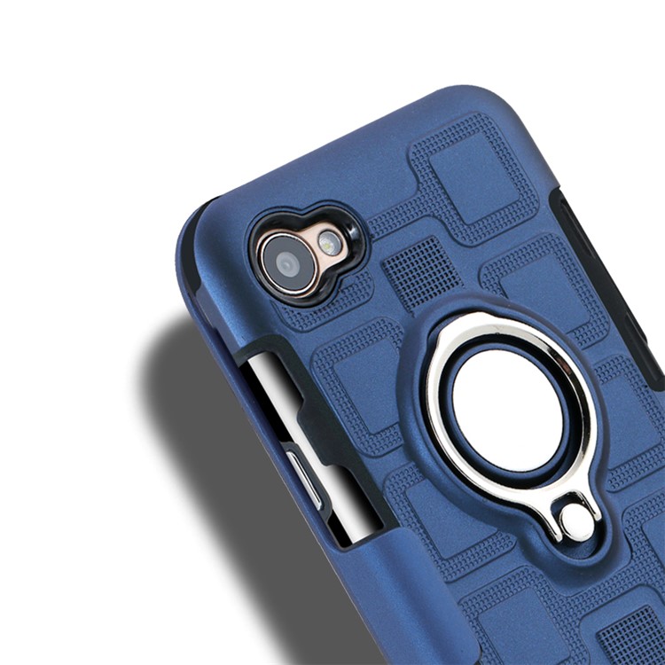 Geometric Design TPU PC Magnetic Car Mount Ring Holder Case for LG Q6 M700N - Dark Blue-10