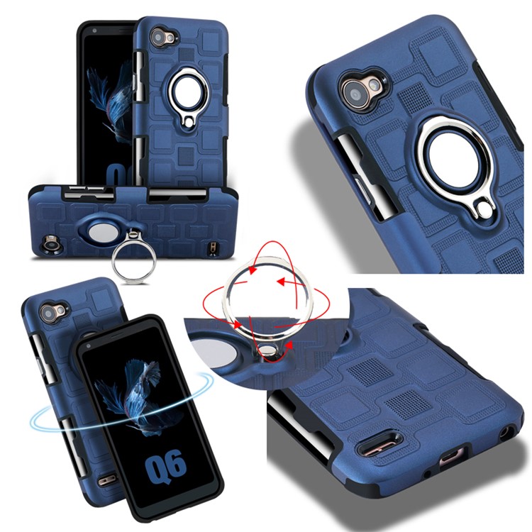 Geometric Design TPU PC Magnetic Car Mount Ring Holder Case for LG Q6 M700N - Dark Blue-11