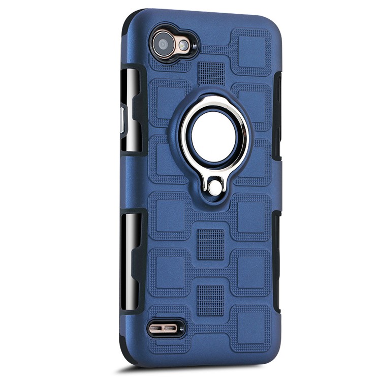 Geometric Design TPU PC Magnetic Car Mount Ring Holder Case for LG Q6 M700N - Dark Blue-2