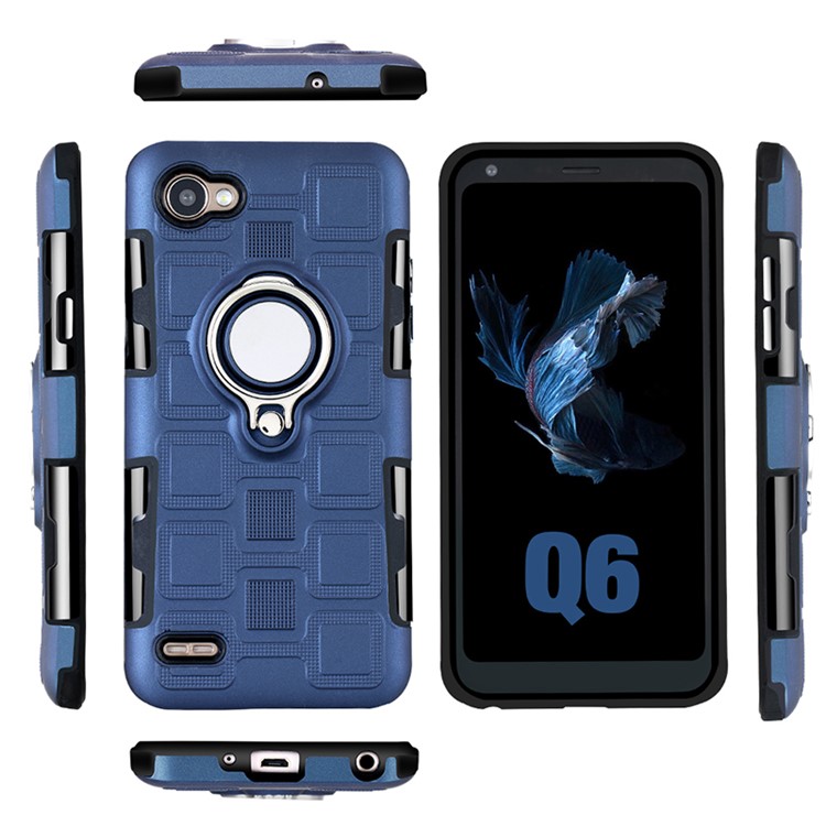 Geometric Design TPU PC Magnetic Car Mount Ring Holder Case for LG Q6 M700N - Dark Blue-3